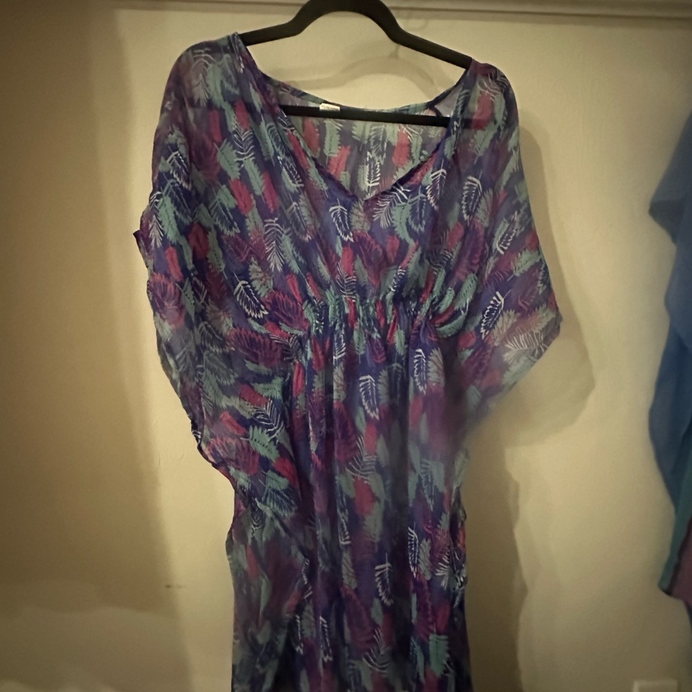 Source Unknown Purple and Blue Swim Coverup with Flutter Sleeves